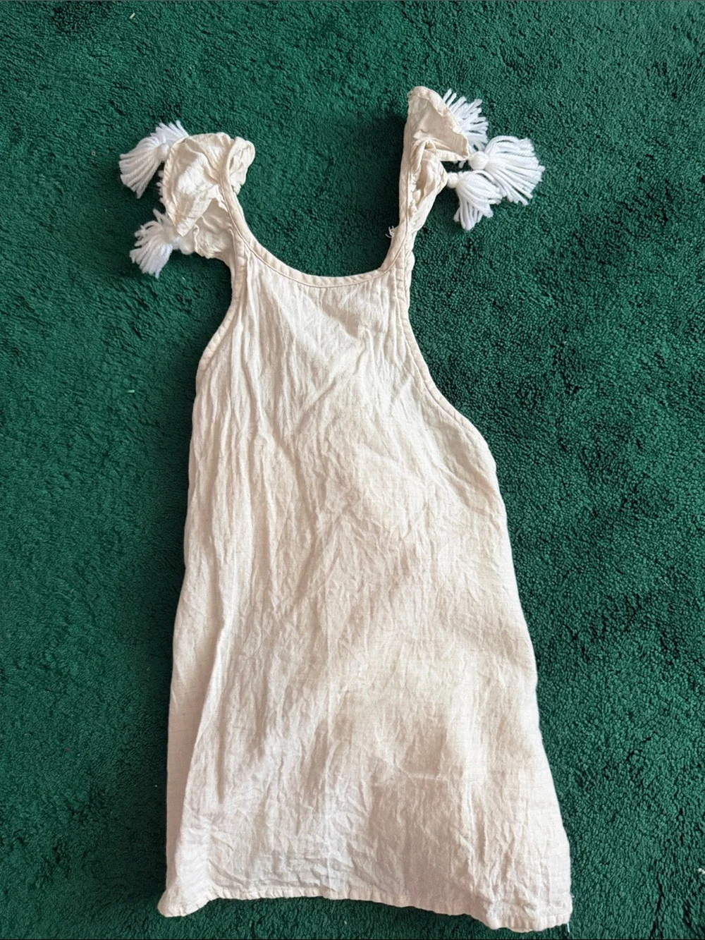 Linen Girls Cream Tassel Shoulder sundress